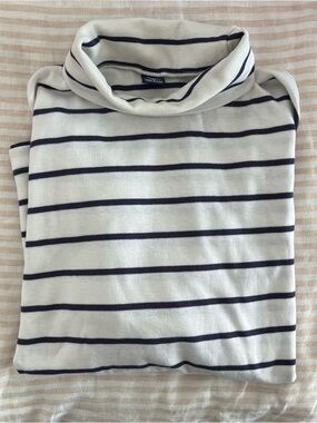 Lands' End Navy and Cream Striped Women's Top
